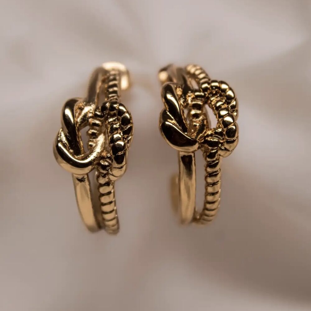 Gold-Plated Textured Knot Hoop Earrings – Elegant & Timeless