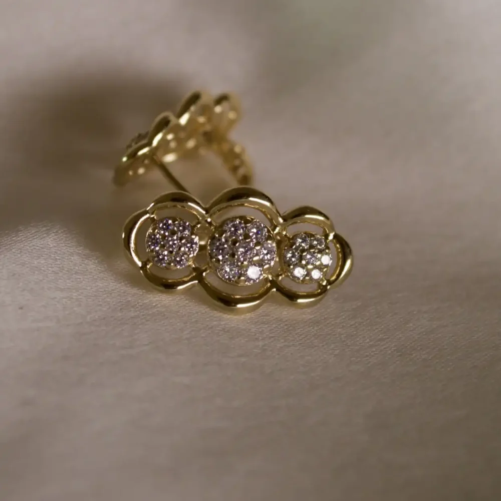 Gold Plated Floral Stud Earrings with Sparkling Stones