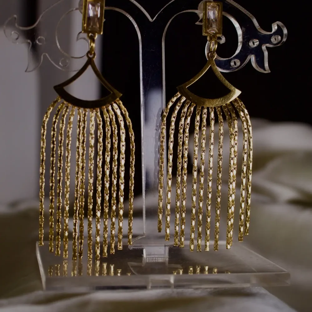 Elegant Gold Plated Fringe Dangle Earrings