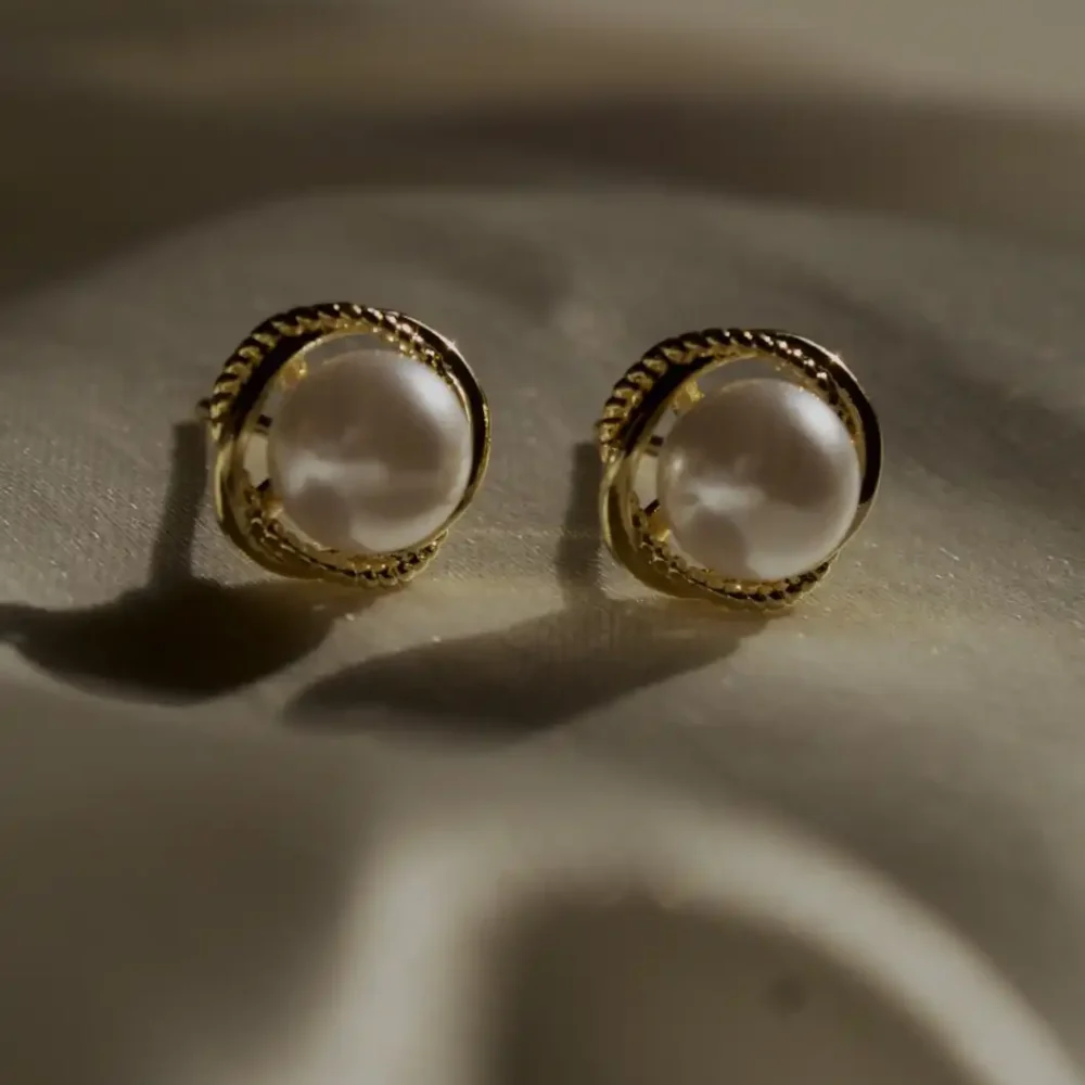 Elegant Gold-Plated Pearl Stud Earrings
