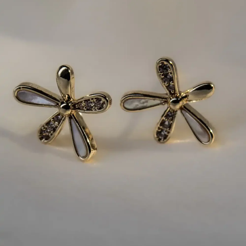 Dainty Floral Gold-Plated Stud Earrings