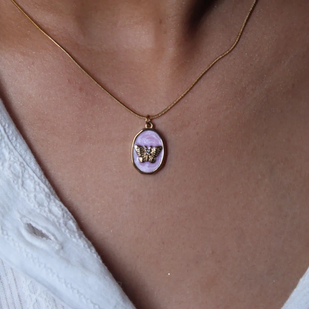 Butterfly Pendant Necklace – Enamel & Gold-Plated Charm