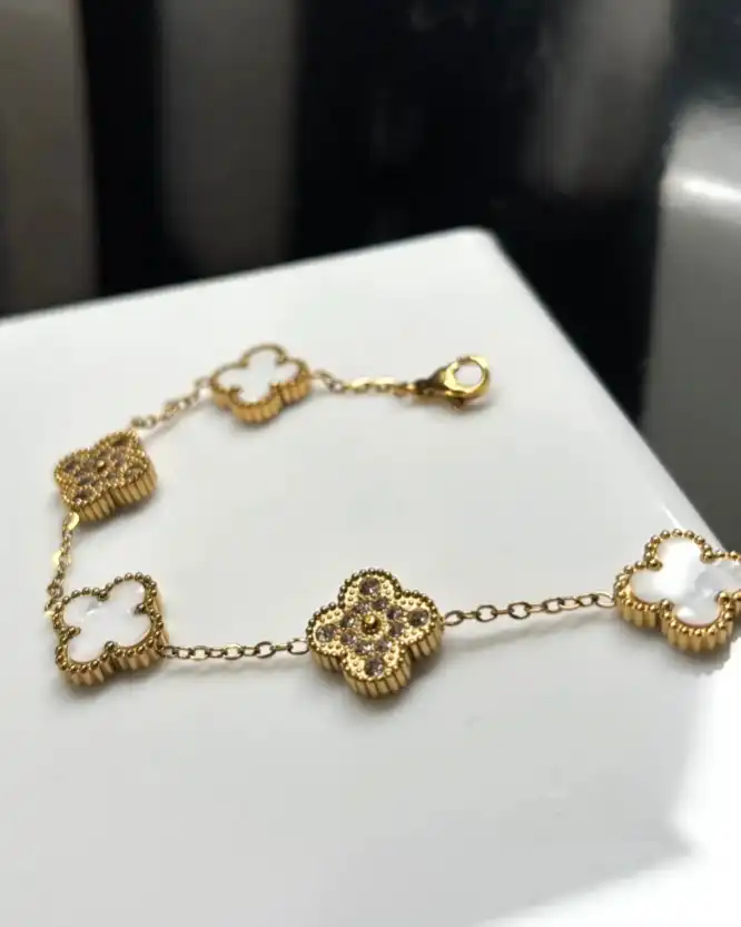 Elegant Gold Clover Bracelet with Mother-of-Pearl Accents