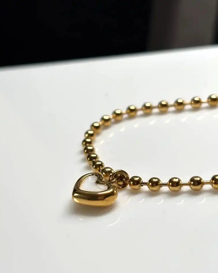 Golden Beaded Heart Charm Bracelet