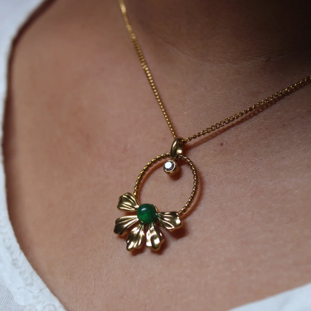 “Gold Emerald Flower Pendant Necklace”