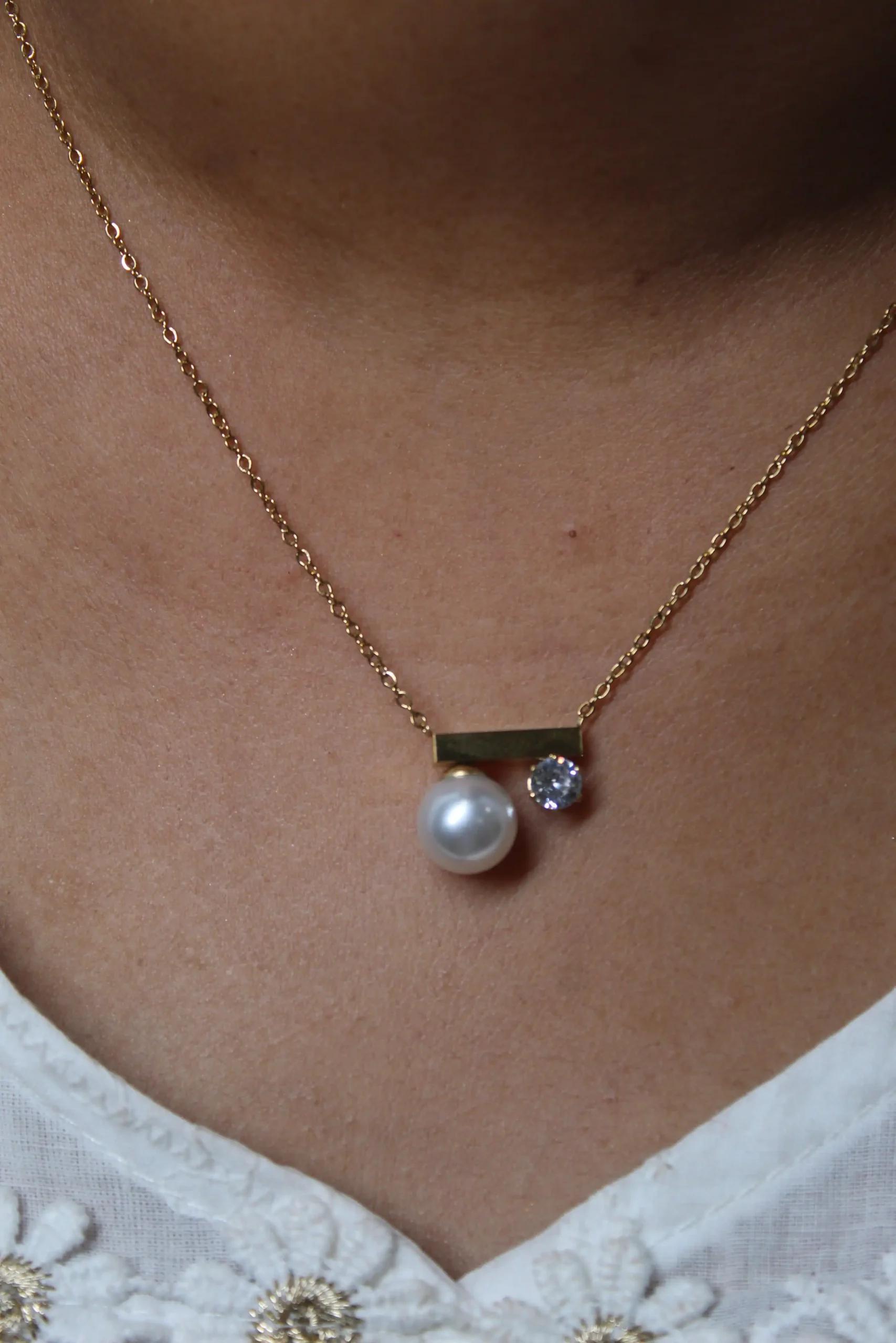 Gold Pearl and Rhinestone Necklace