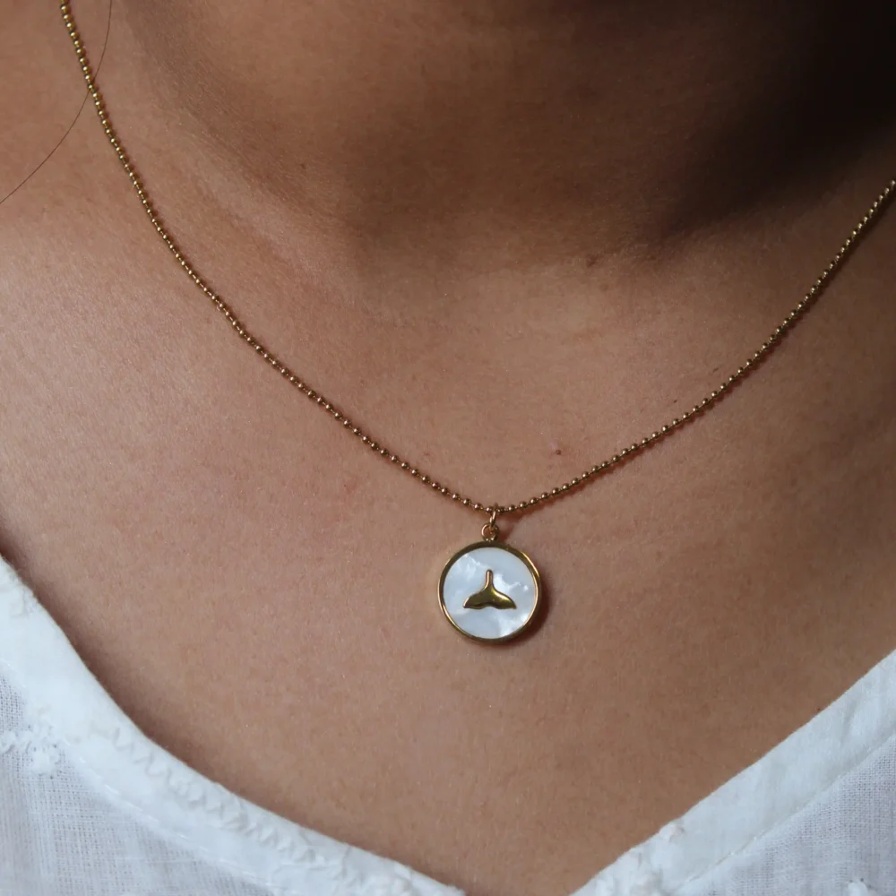 Gold Whale Pendant Necklace with Mother-of-Pearl