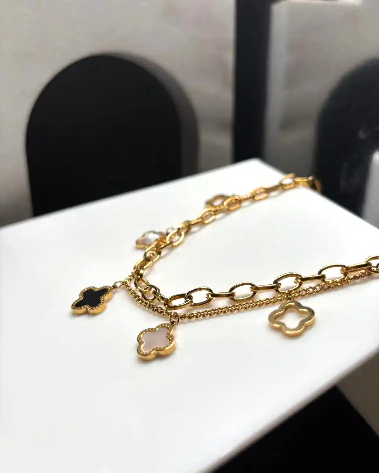 Luxe Gold Clover Charm Bracelet with Multi-Color Accents