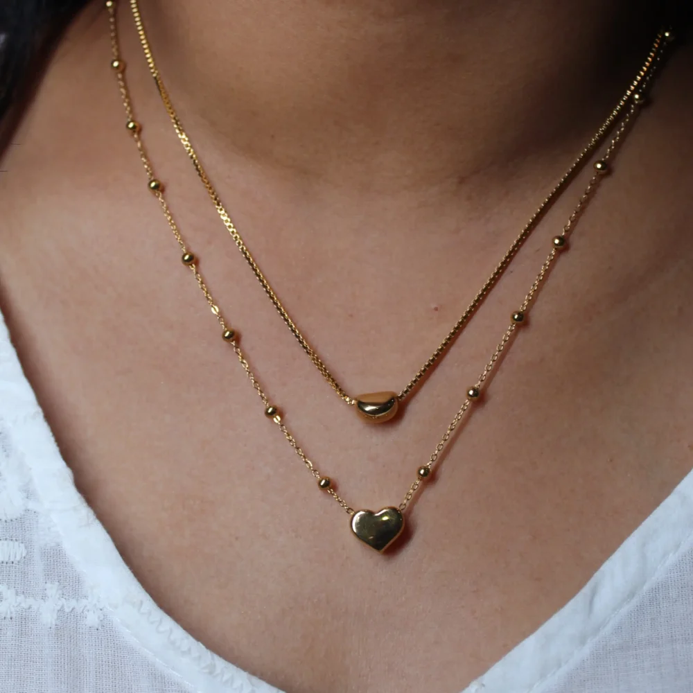 Gold Layered Heart Necklace Set