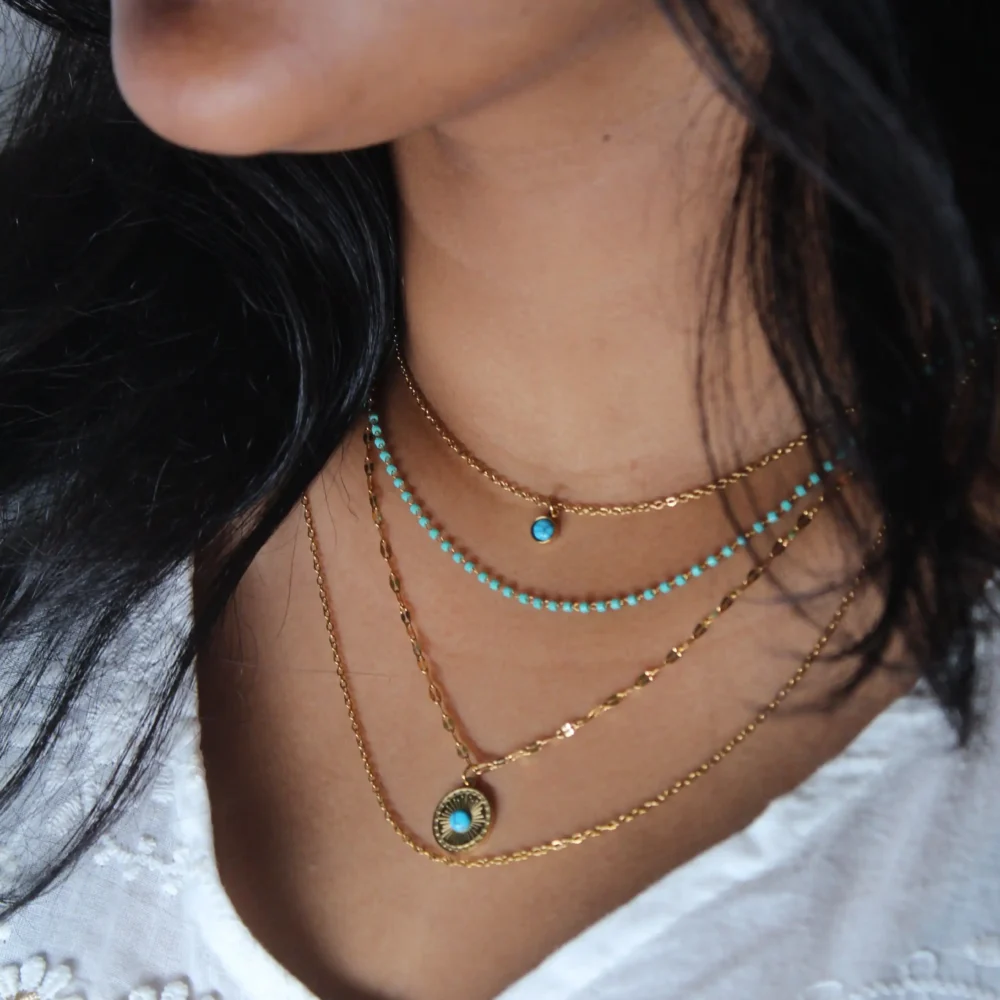 Gold Turquoise Layered Necklace Set