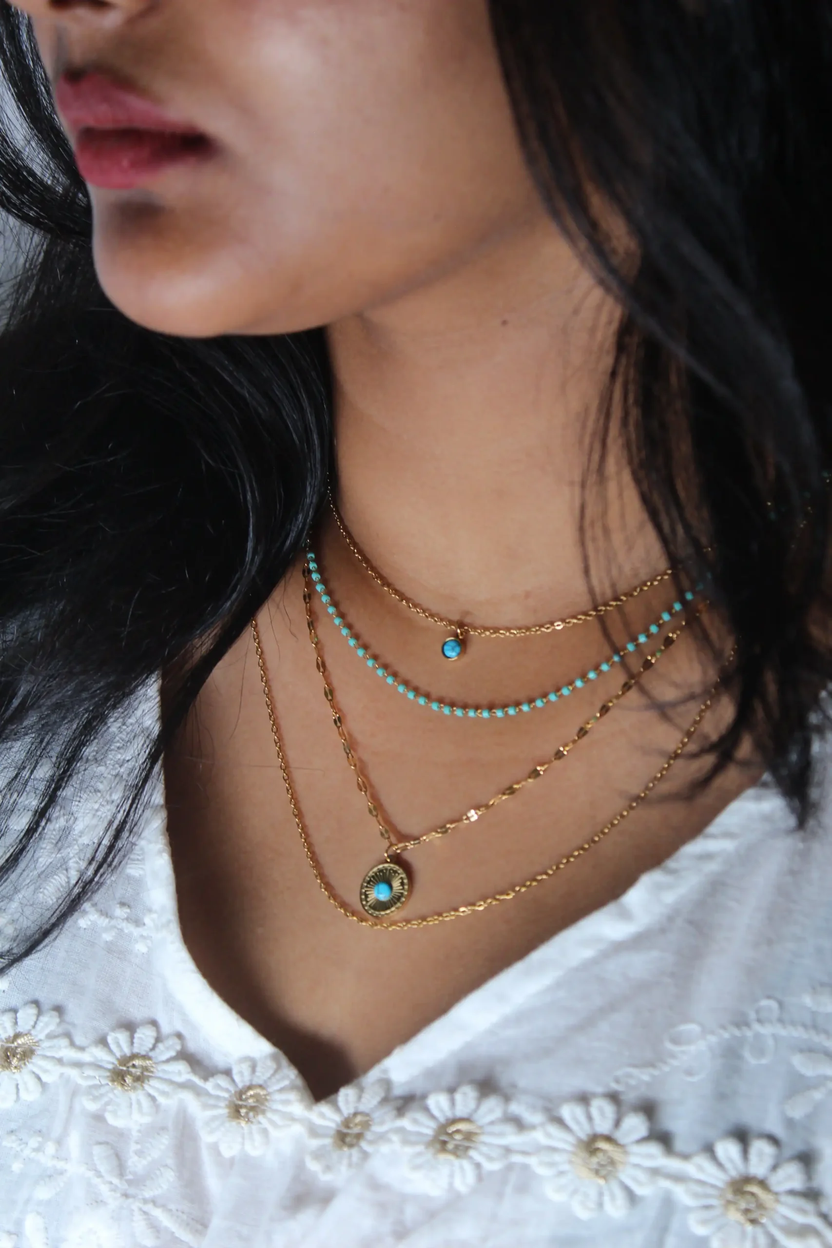 Gold Turquoise Layered Necklace Set