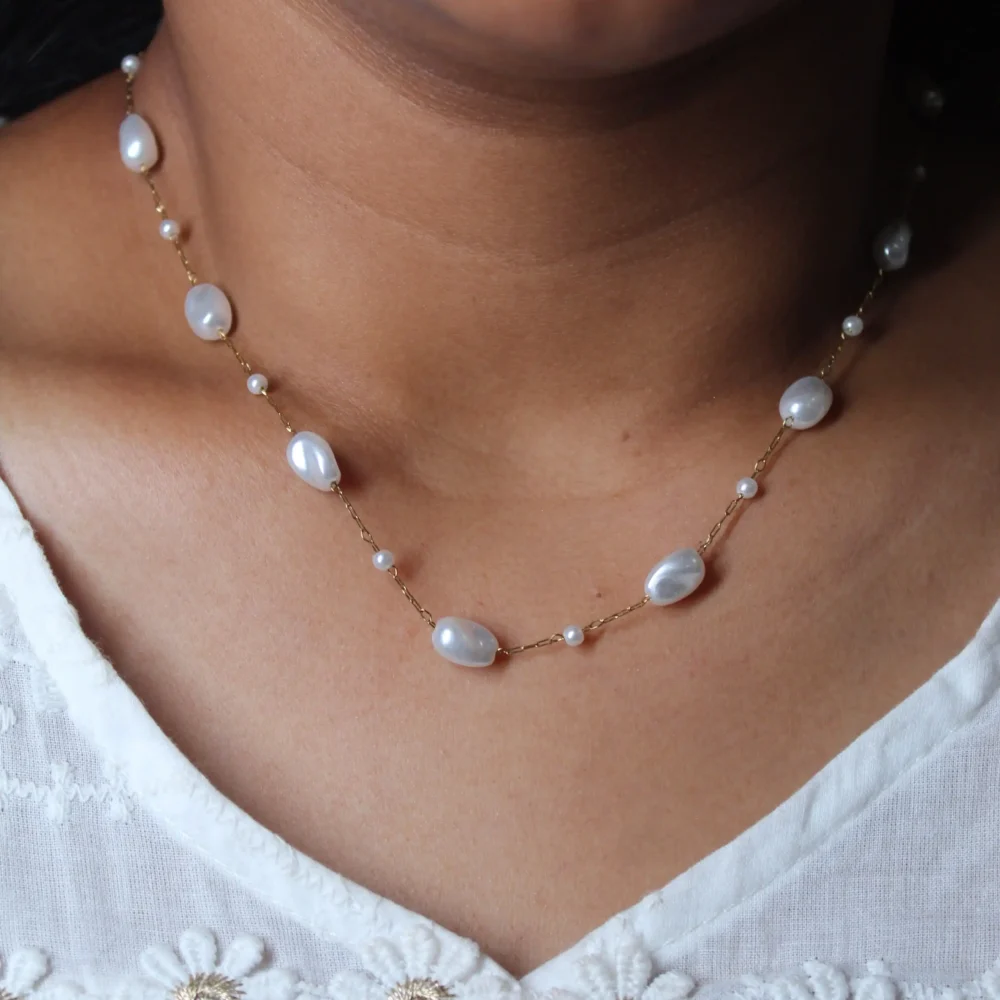 “Gold Freshwater Pearl Necklace”