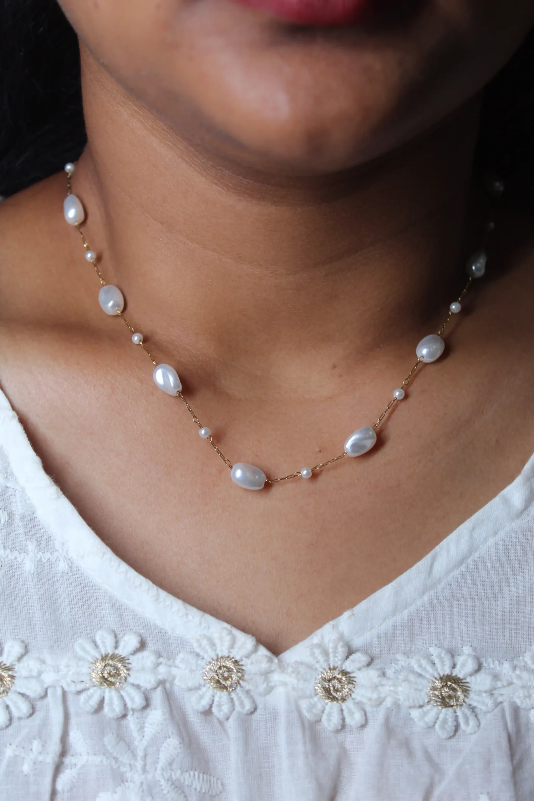 “Gold Freshwater Pearl Necklace”